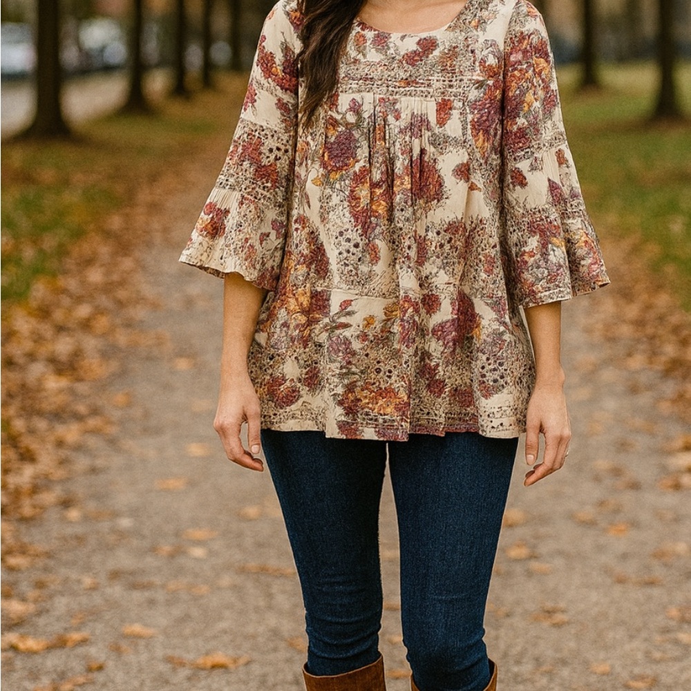 Ivy Jane small embroidered eyelet Blouse - Cream and Brown